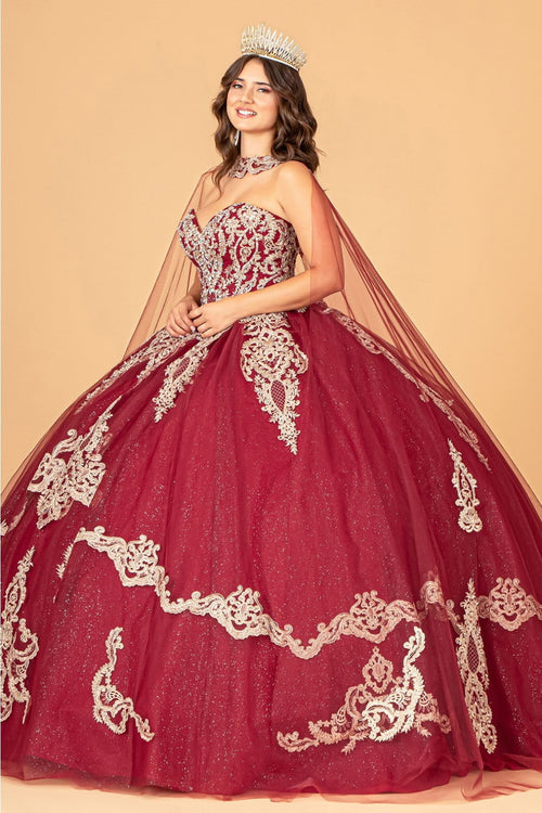 Cape Strapless Glitter Ball Gown by Elizabeth K GL3078 - Quinceanera Dresses