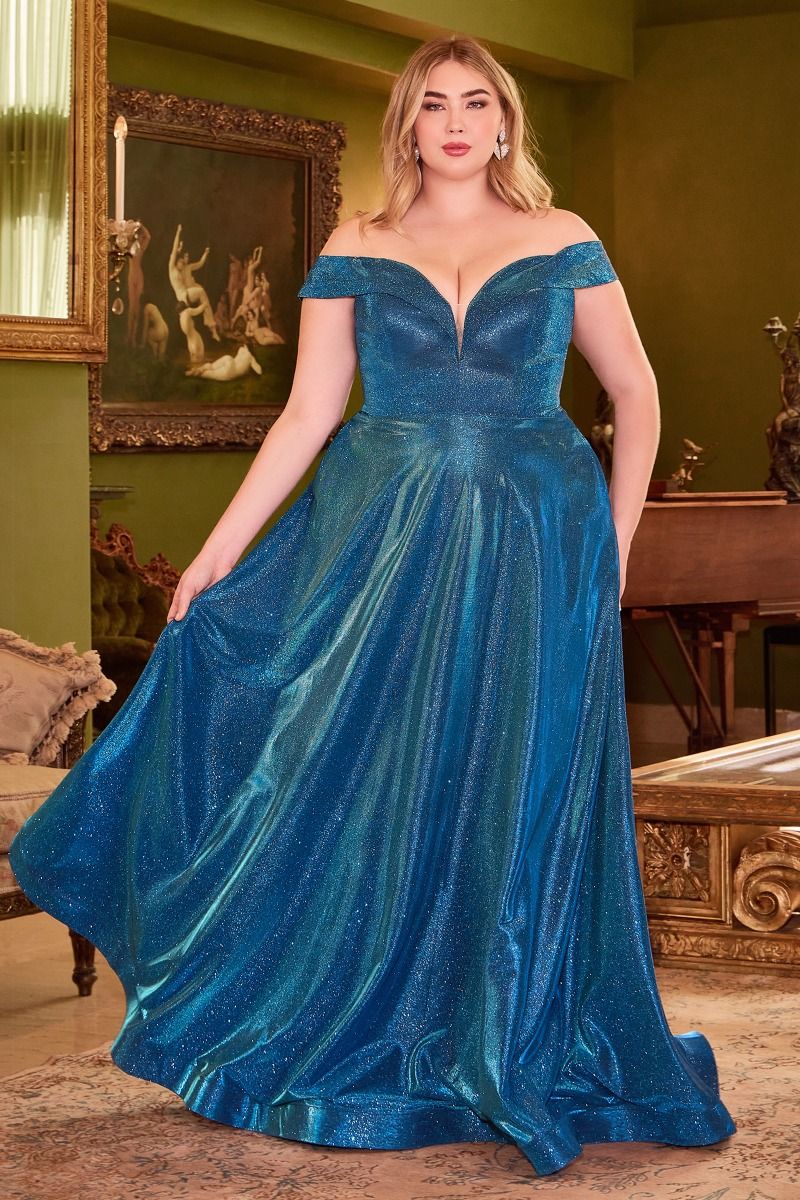 Ladivine CD210C Plus Size Bridesmaids Dress Metallic Evening Prom Gown