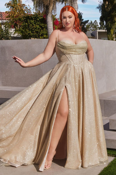 Cinderella Divine CD252 Glitter Long Prom Dress - Dress