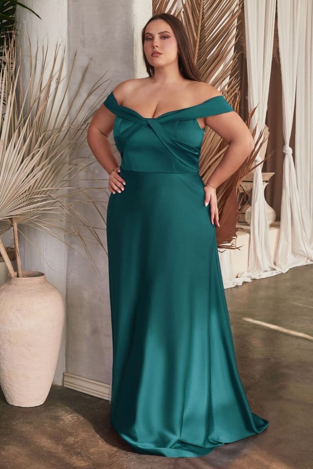 Cinderella Divine CD325 Off Shoulder Simple Satin Bridesmaids Gown - Dress