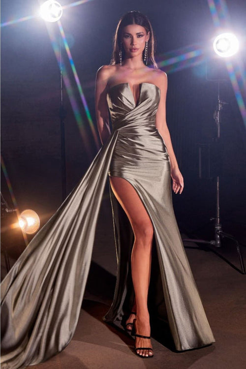 Cinderella Divine CDS441 Strapless Satin Prom Long Dress - SILVER / 2 - Dress