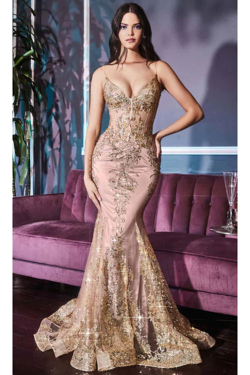 Cinderella Divine - J810 Shimmer Corset Bodice Mermaid Junior Prom Gown - Rose gold / 2 - Prom Dress