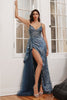Cinderella Divine J847 Shimmering Fit & Flare High Slit Sexy Prom Gown - LAPIS BLUE / 2 - Dress