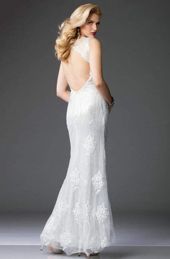 Clarisse - 4961 Embellished Deep V-neck Sheath Dress Special Occasion Dress 0 / Silver