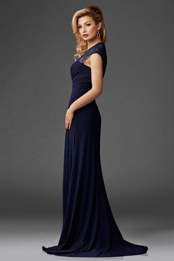 Clarisse M6412 V-Neck Jersey Mother of the Bride Gown with Lace Sleeves