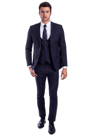 Men's Navy Blue Skinny Fit Vested Suit by Sean Alexander