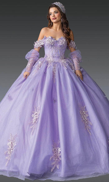 Dancing Queen 1914 - Detachable Puff Sleeve Floral Ballgown Ball Gowns
