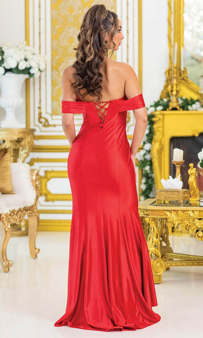 Dancing Queen 4477 – Elegant Off-Shoulder Ruched Sheath Evening Gown