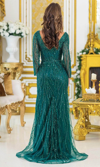 Dancing Queen 4479 – Sequin & Beaded Long Sleeve Sheath Gown
