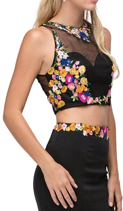Dancing Queen - 9778 Floral Embroidered Two-piece Mermaid Prom Dress Prom Dresses XS / Black/Fuchsia