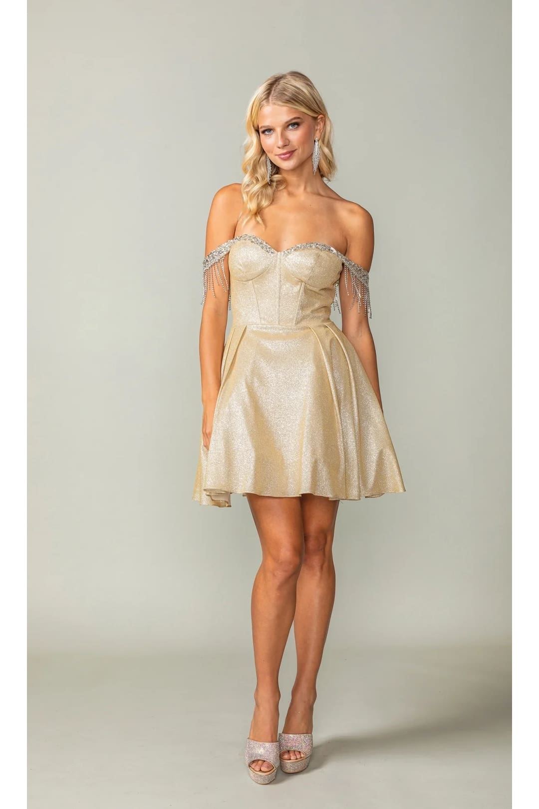 Dancing Queen Dresses DQ-3392 Fringed Off-Shoulder Homeoming Dress