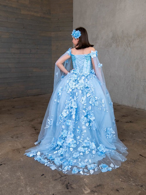 Girls Off-Shoulder Cape Sleeve Gown by Calla SCK307