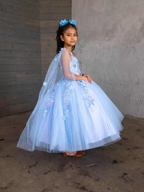 Girls Sleeveless Cape Sleeve Gown by Calla SCK306