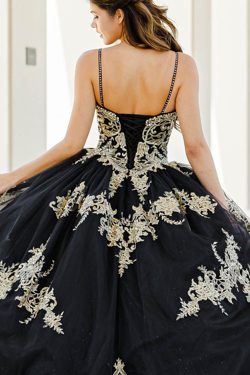 Embroidered Applique Cape Ball Gown by Bella Princess PQ1016