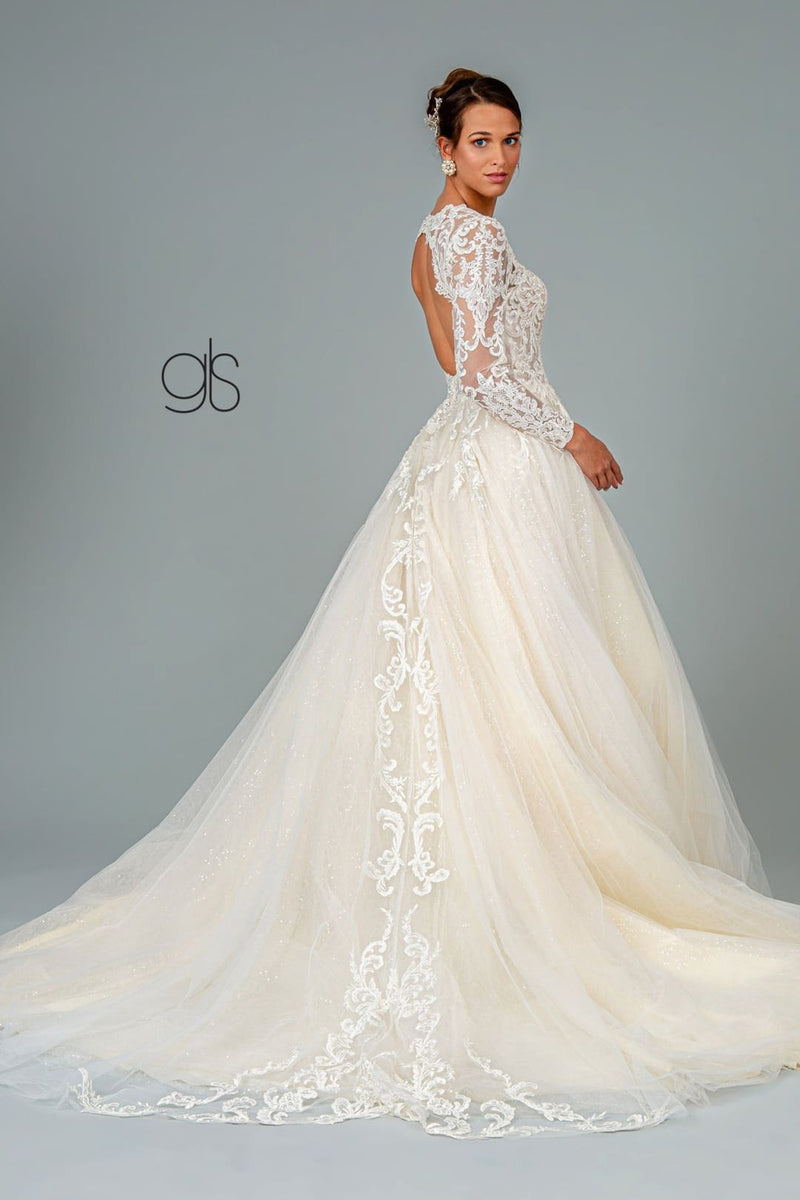 Ivory and Cream Lace Wedding Dress Long Sleeve Bridal Gown by GL1804-N