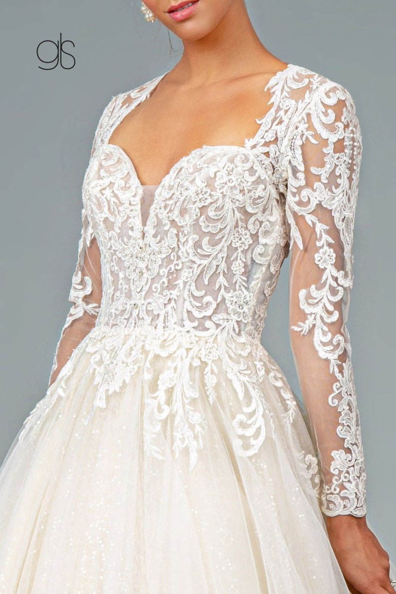 Ivory and Cream Lace Wedding Dress Long Sleeve Bridal Gown by GL1804-N