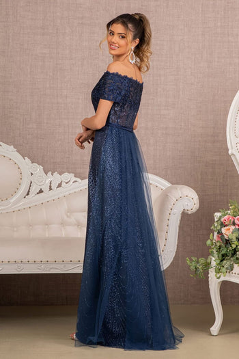 Embroidered Off Shoulder Glitter Gown by Elizabeth K GL2942 - Long Formal Dresses