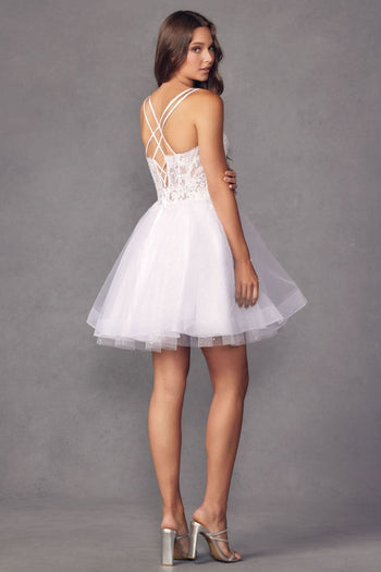 Embroidered Short Sleeveless Glitter Tulle Dress by Juliet 883 - Dress