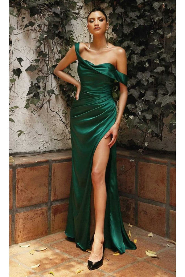 Ladivine 7488 - Satin Off-Shoulder Draped Gown - Prom
