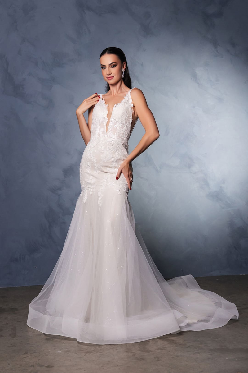beaded engagement dress Wedding V-Neck Gown By Royal Queen RQ8181 This impeccably crafted beaded OutletSale12.2024 Black Burgundy Floral Traditional Color:Navy with White Trim