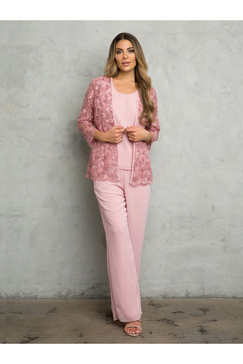 Pant Suit Long Lace Floral Pant suit Dusty Rose