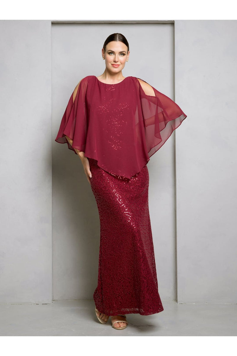 Eva USA 3496 Formal Long Mother of the Bride Cape Dress - Plum / 3XL