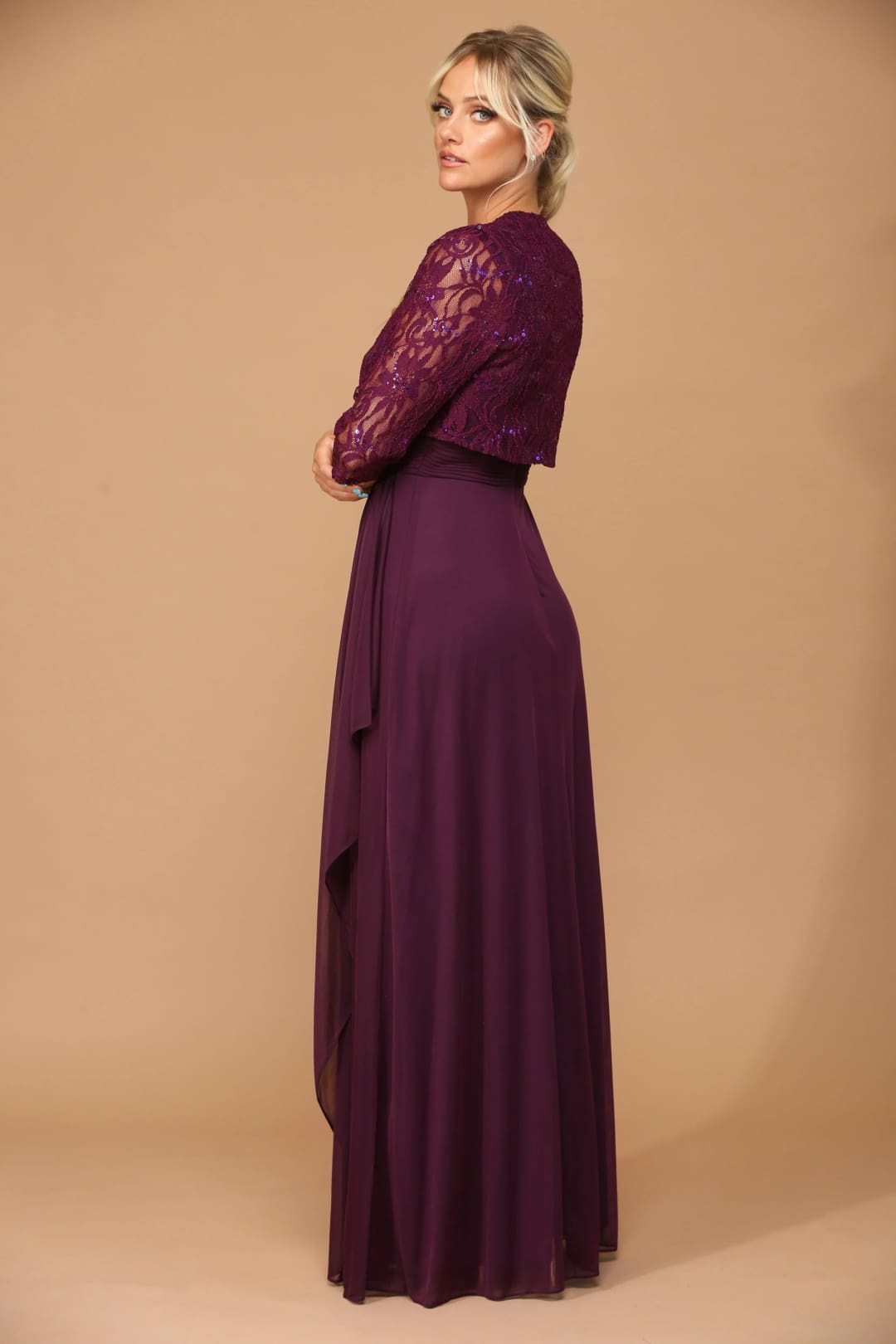 Eva USA 3094 Long Mother of the Bride Lace Chiffon Jacket Dress - Mother of the Bride Dress