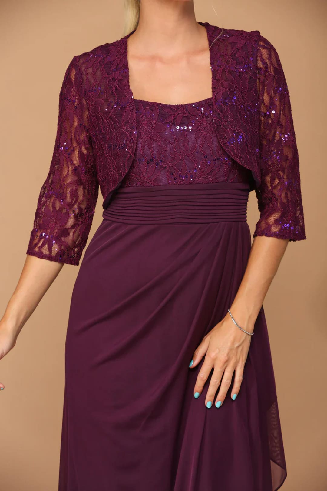 Eva USA 3094 Long Mother of the Bride Lace Chiffon Jacket Dress - Mother of the Bride Dress