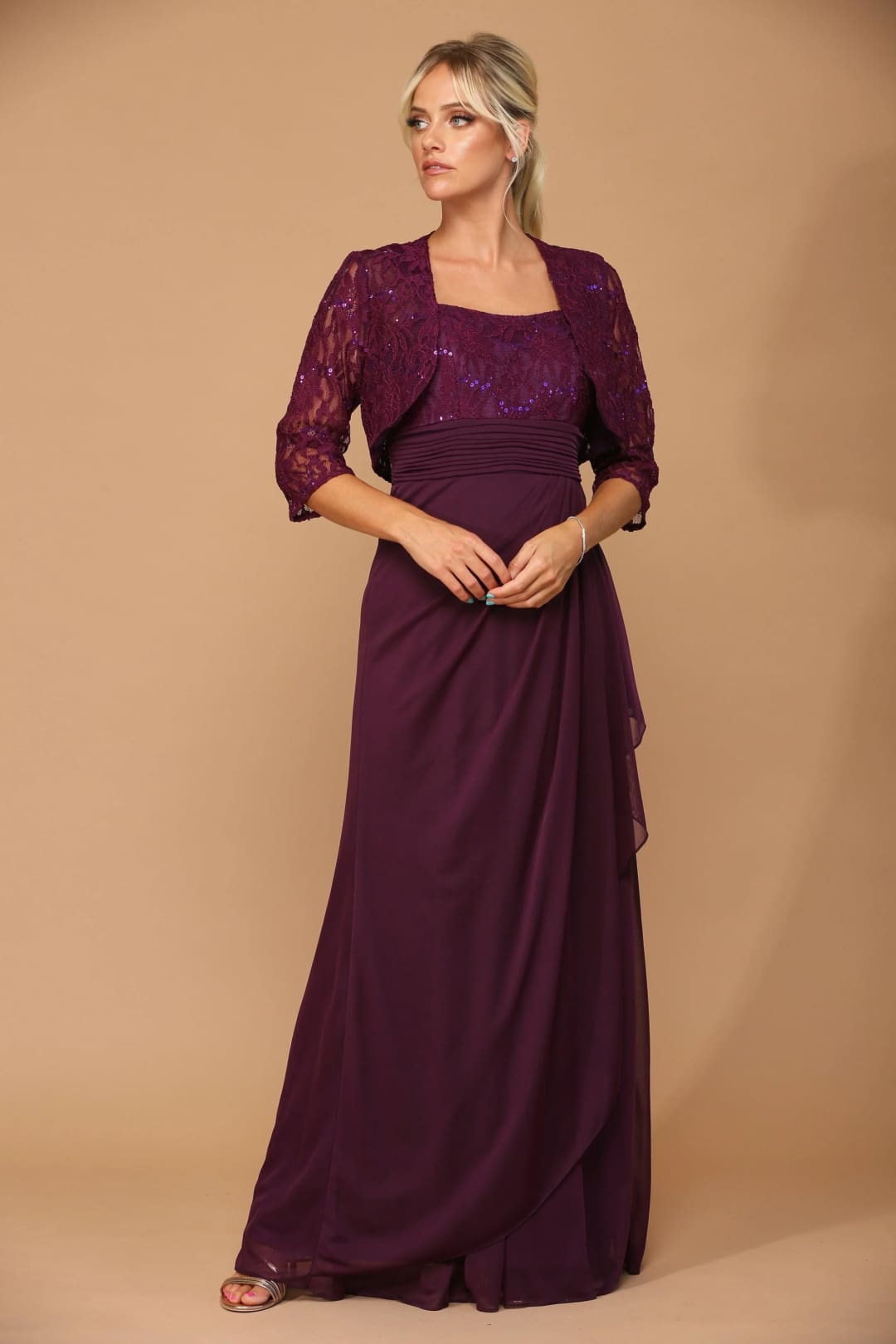 Eva USA 3094 Long Mother of the Bride Lace Chiffon Jacket Dress - Mother of the Bride Dress