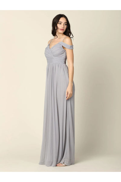 Eva USA 3323 Long Off Shoulder Bridesmaids Pleated Dress - Bridesmaids Dress