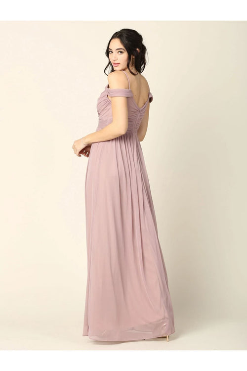 Eva USA 3323 Long Off Shoulder Bridesmaids Pleated Dress - Bridesmaids Dress