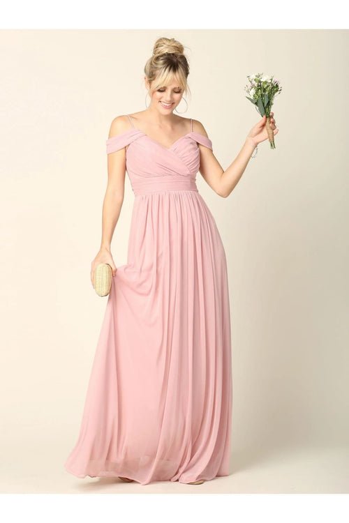 Eva USA 3323 Long Off Shoulder Bridesmaids Pleated Dress - Bridesmaids Dress