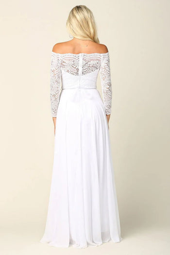 Eva USA 3414 Long Off Shoulder Lace Chiffon Wedding Dress - Wedding Dress