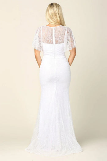 Eva USA 3420 Bridal Long Gown Wing Sleeve Lace Wedding Dress - Wedding Dress