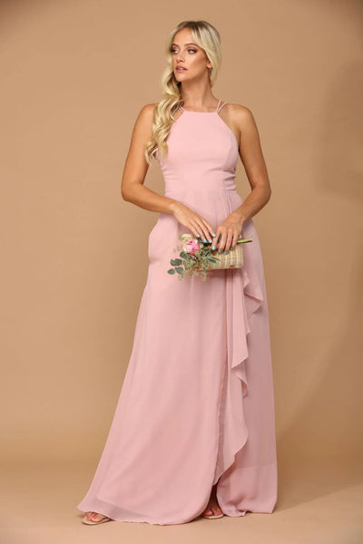Eva USA 3440 Long Halter Formal Chiffon Bridesmaids Dress - Long Bridesmaids Dress