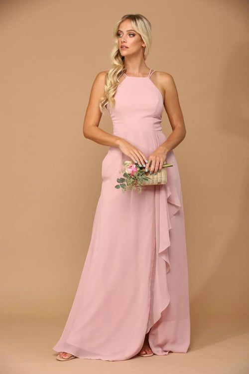 Eva USA 3440 Long Halter Formal Chiffon Bridesmaids Dress - Long Bridesmaids Dress
