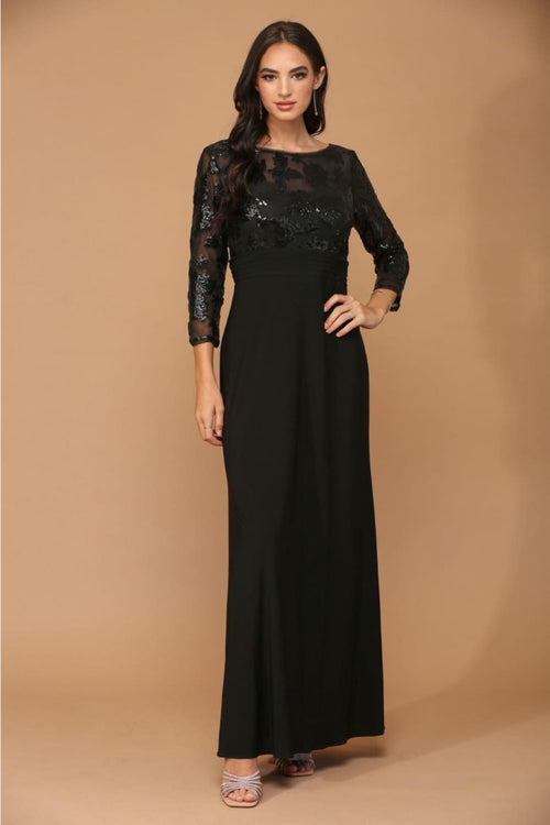 Eva USA 3453 Mother of the Bride Lace Long Formal Gown - BLACK / M - Dress
