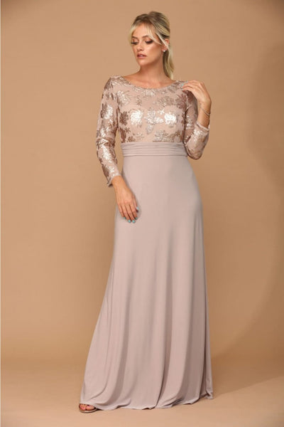 Eva USA 3453 Mother of the Bride Lace Long Formal Gown - COCOA / M - Dress