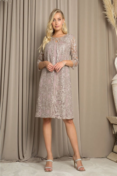 Eva USA 3479 Knee-Length Mother of the Bride Cocktail Jacket Dress - MOCHA / M - Dress