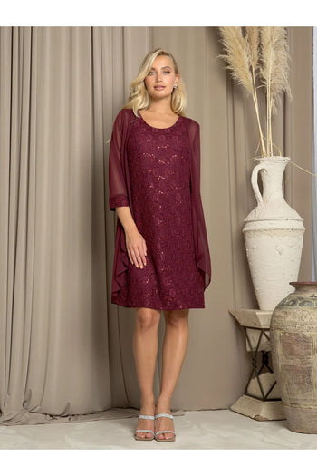 Eva USA 3490 Short Plus Size Two Piece Jacket Dress - Burgundy / 5XL - Plus Size Dresses