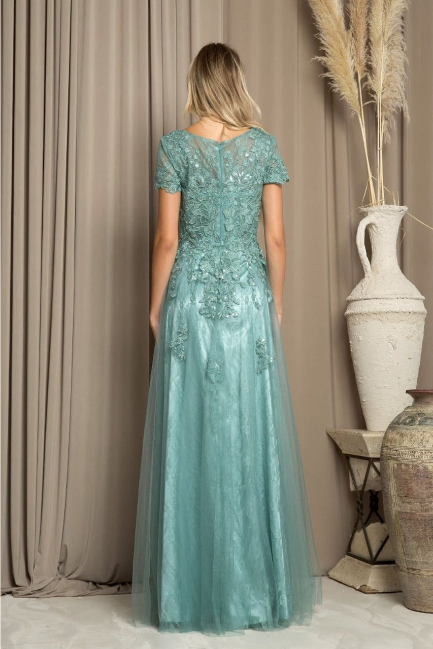 Eva USA 5261 Monochrome Applique Tulle Mother of the Bride Gown - Dress
