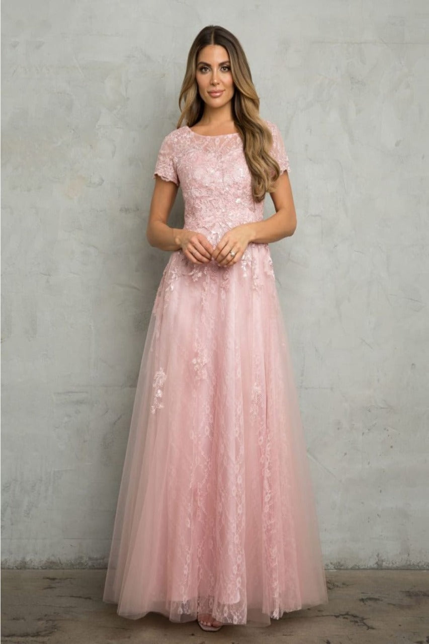 Eva USA 5261 Monochrome Applique Tulle Mother of the Bride Gown - Dress
