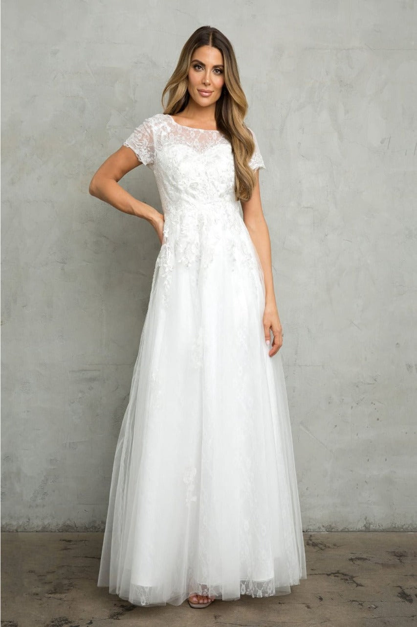 Eva USA 5261B Off-White Sequin Detailed A-Line Wedding Gown - Dress