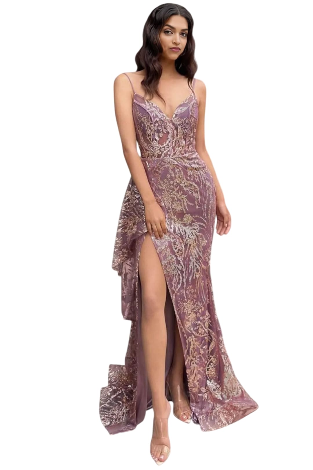 Evening Dress 2025 Glitter High Slit Elegant Party Gown - Prom