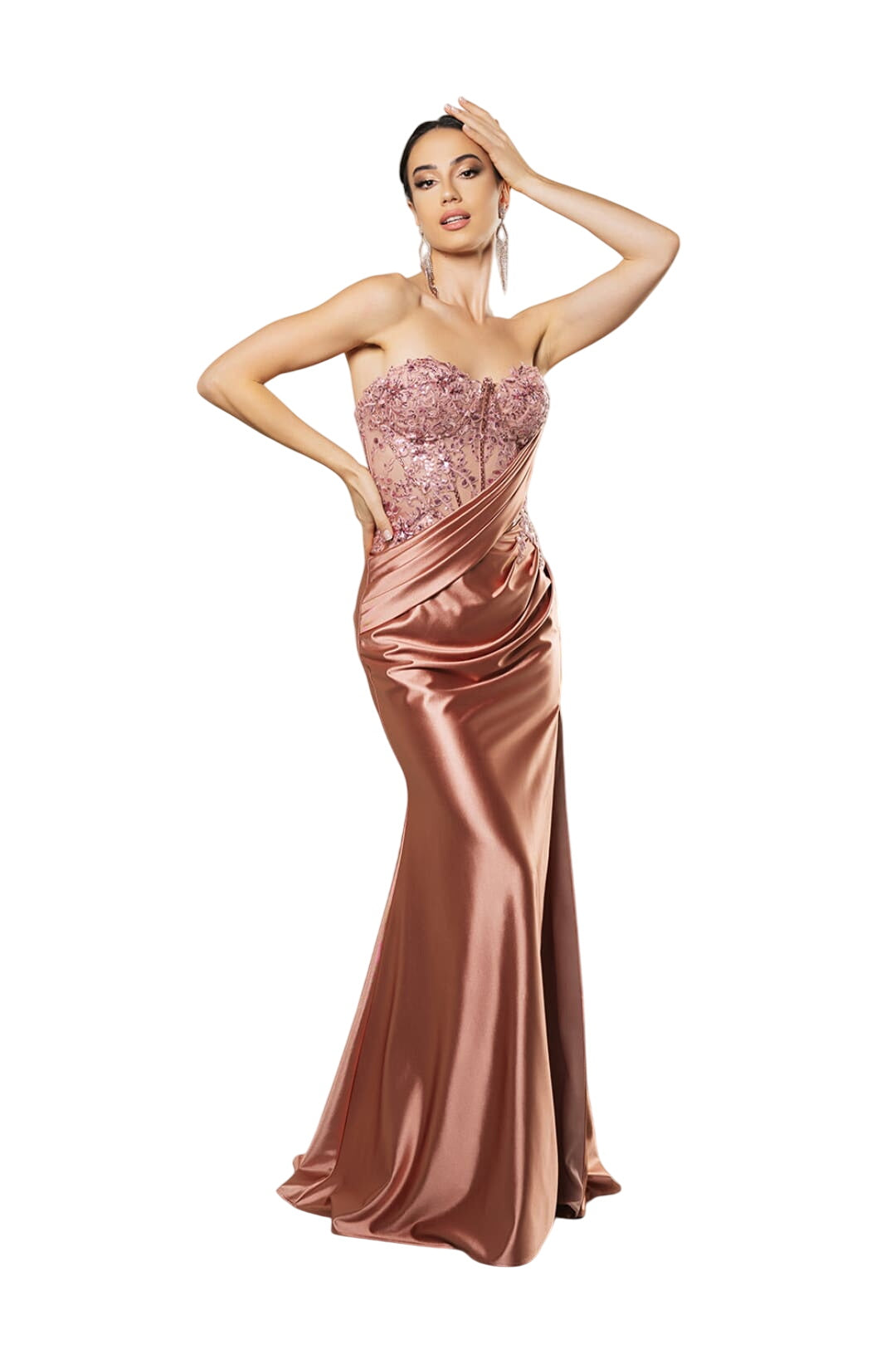 Evening Dress Sweetheart High Side Slit Gala Gown By May Queen MQ2152 - ROSE GOLD / 4 - Dress