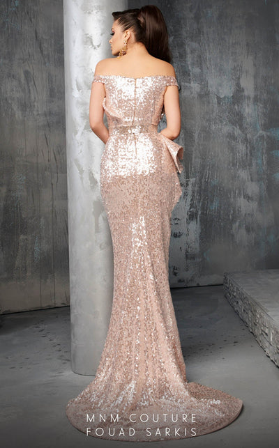 Fouad Sarkis 2650 Off-Shoulder Sequin Gown