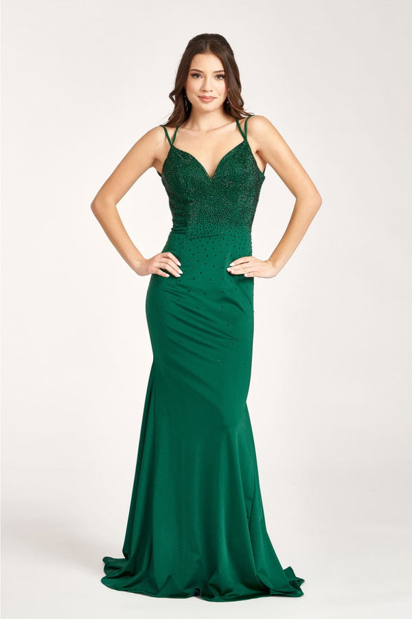 Fitted Lace-Up Rhinestone Gown by Elizabeth K GL3036 - XS / Green - Long Formal Dresses