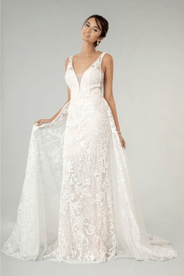 Fitted Overskirt Wedding Gown by Elizabeth K GL1903 - XS / Ivory - Wedding Dresses