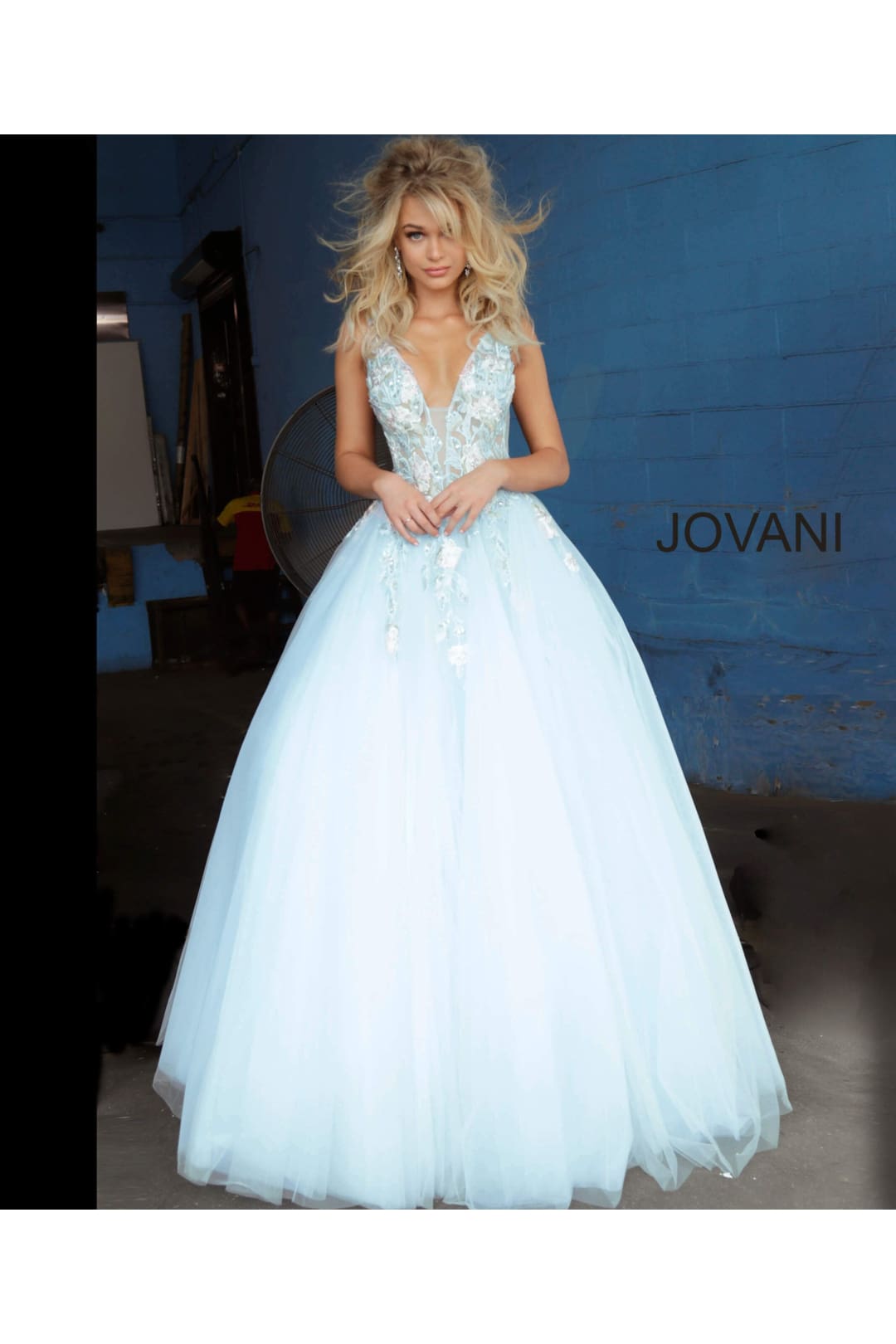 Floral Applique Sleeveless A-line Gown by Jovani 11092 - 00 / Light Blue - Long Formal Dresses