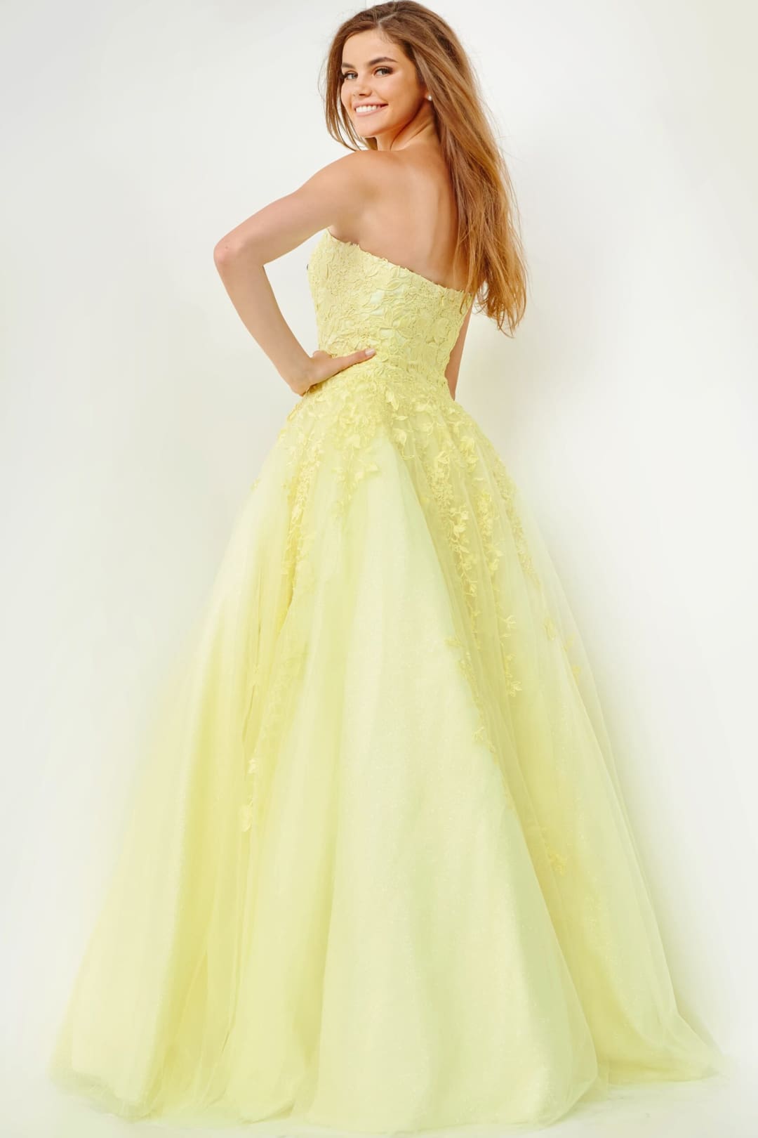 Floral Applique Strapless A-line Gown by Jovani 1831 - Long Formal Dresses
